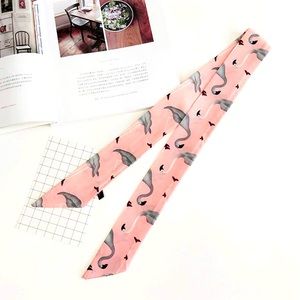 Flamingo Hair Ribbon Bow Bag Twill Wrist Neckerchief Pink and Gray
